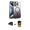 MARSİLYAN™- iPhone 15 Pro Max Kılıf Ahenk Doku Özel Seri - Siyah Buffer Cam Ekran Koruyucu + Raze Metal Kamera Lens - GS