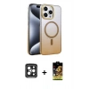 MARSİLYAN™- iPhone 15 Pro Max Kılıf Ahenk Doku Özel Seri - Siyah Buffer Cam Ekran Koruyucu + PVD Metal Kamera Lens - SH