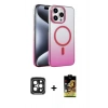 MARSİLYAN™- iPhone 15 Pro Max Kılıf Ahenk Doku Özel Seri - Siyah Buffer Cam Ekran Koruyucu + PVD Metal Kamera Lens - SH