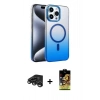 MARSİLYAN™- iPhone 15 Pro Max Kılıf Ahenk Doku Özel Seri - Siyah Buffer Cam Ekran Koruyucu + Raze Metal Kamera Lens - TMGI