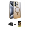MARSİLYAN™- iPhone 15 Pro Max Kılıf Ahenk Doku Özel Seri - Siyah Buffer Cam Ekran Koruyucu + Raze Metal Kamera Lens - TMGI