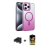 MARSİLYAN™- iPhone 15 Pro Max Kılıf Ahenk Doku Özel Seri - Siyah Buffer Cam Ekran Koruyucu + Raze Metal Kamera Lens - TMGI