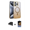 MARSİLYAN™- iPhone 15 Pro Max Kılıf Ahenk Doku Özel Seri - Siyah Buffer Hayalet Cam Ekran Koruyucu + Gümüş Raze Metal Kamera Lens