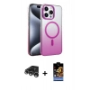 MARSİLYAN™- iPhone 15 Pro Max Kılıf Ahenk Doku Özel Seri - Siyah Buffer Hayalet Cam Ekran Koruyucu + Gümüş Raze Metal Kamera Lens