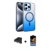 MARSİLYAN™- iPhone 15 Pro Max Kılıf Ahenk Doku Özel Seri - Siyah Buffer Hayalet Cam Ekran Koruyucu + Gümüş Raze Metal Kamera Lens