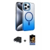 MARSİLYAN™- iPhone 15 Pro Max Kılıf Ahenk Doku Özel Seri - Siyah Buffer Hayalet Cam Ekran Koruyucu + Raze Metal Kamera Lens - LT