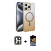 MARSİLYAN™- iPhone 15 Pro Max Kılıf Ahenk Doku Özel Seri - Siyah Buffer Hayalet Cam Ekran Koruyucu + PVD Metal Kamera Lens - LT