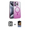 MARSİLYAN™- iPhone 15 Pro Max Kılıf Ahenk Doku Özel Seri - Siyah Buffer Hayalet Cam Ekran Koruyucu + PVD Metal Kamera Lens - LT