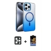 MARSİLYAN™- iPhone 15 Pro Max Kılıf Ahenk Doku Özel Seri - Siyah Buffer Hayalet Cam Ekran Koruyucu + PVD Metal Kamera Lens - LT