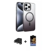 MARSİLYAN™- iPhone 15 Pro Max Kılıf Ahenk Doku Özel Seri - Siyah Buffer Hayalet Cam Ekran Koruyucu + Raze Metal Kamera Lens - TMGI