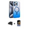 MARSİLYAN™- iPhone 15 Pro Max Kılıf Ahenk Doku Özel Seri - Siyah Buffer Hayalet Cam Ekran Koruyucu + Raze Metal Kamera Lens - TMGI