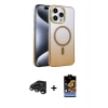 MARSİLYAN™- iPhone 15 Pro Max Kılıf Ahenk Doku Özel Seri - Siyah Buffer Hayalet Cam Ekran Koruyucu + Raze Metal Kamera Lens - TMGI