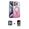 MARSİLYAN™- iPhone 15 Pro Max Kılıf Ahenk Doku Özel Seri - Siyah Buffer Hayalet Cam Ekran Koruyucu + Siyah PVD Metal Kamera Lens