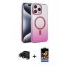 MARSİLYAN™- iPhone 15 Pro Max Kılıf Ahenk Doku Özel Seri - Siyah Buffer Hayalet Cam Ekran Koruyucu + Raze Metal Kamera Lens - SH