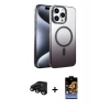 MARSİLYAN™- iPhone 15 Pro Max Kılıf Ahenk Doku Özel Seri - Siyah Buffer Hayalet Cam Ekran Koruyucu + Raze Metal Kamera Lens - SH