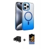 MARSİLYAN™- iPhone 15 Pro Max Kılıf Ahenk Doku Özel Seri - Siyah Buffer Hayalet Cam Ekran Koruyucu + Raze Metal Kamera Lens - SH