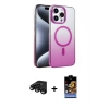 MARSİLYAN™- iPhone 15 Pro Max Kılıf Ahenk Doku Özel Seri - Siyah Buffer Hayalet Cam Ekran Koruyucu + Raze Metal Kamera Lens - SH
