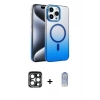 MARSİLYAN™- iPhone 15 Pro Max Kılıf Ahenk Doku Özel Seri - Siyah Joko Magic 5D Cam + Lacivert PVD Metal Kamera Lens