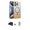 MARSİLYAN™- iPhone 15 Pro Max Kılıf Ahenk Doku Özel Seri - Siyah Joko Magic 5D Cam + Lacivert Raze Metal Kamera Lens
