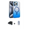 MARSİLYAN™- iPhone 15 Pro Max Kılıf Ahenk Doku Özel Seri - Siyah Joko Magic 5D Cam + Lacivert Raze Metal Kamera Lens