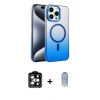 MARSİLYAN™- iPhone 15 Pro Max Kılıf Ahenk Doku Özel Seri - Siyah Joko Magic 5D Cam + Turuncu PVD Metal Kamera Lens