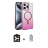 MARSİLYAN™- iPhone 15 Pro Max Kılıf Ahenk Doku Özel Seri - Siyah Joko Magic 5D Cam + Turuncu PVD Metal Kamera Lens
