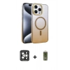 MARSİLYAN™- iPhone 15 Pro Max Kılıf Ahenk Doku Özel Seri - Siyah Joko Magic 5D Hayalet Cam + PVD Metal Kamera Lens - GI