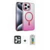 MARSİLYAN™- iPhone 15 Pro Max Kılıf Ahenk Doku Özel Seri - Siyah Polymer Nano Ekran Koruyucu + Lacivert PVD Metal Kamera Lens