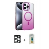 MARSİLYAN™- iPhone 15 Pro Max Kılıf Ahenk Doku Özel Seri - Siyah Polymer Nano Ekran Koruyucu + Lacivert PVD Metal Kamera Lens
