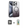MARSİLYAN™- iPhone 15 Pro Max Kılıf Ahenk Doku Özel Seri - Siyah Polymer Nano Ekran Koruyucu + PVD Metal Kamera Lens - GI