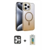 MARSİLYAN™- iPhone 15 Pro Max Kılıf Ahenk Doku Özel Seri - Siyah Polymer Nano Ekran Koruyucu + PVD Metal Kamera Lens - GS