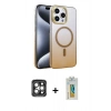 MARSİLYAN™- iPhone 15 Pro Max Kılıf Ahenk Doku Özel Seri - Siyah Polymer Nano Ekran Koruyucu + PVD Metal Kamera Lens - GI