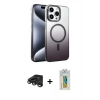 MARSİLYAN™- iPhone 15 Pro Max Kılıf Ahenk Doku Özel Seri - Siyah Polymer Nano Ekran Koruyucu + Raze Metal Kamera Lens - TMGI