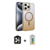 MARSİLYAN™- iPhone 15 Pro Max Kılıf Ahenk Doku Özel Seri - Siyah Polymer Nano Ekran Koruyucu + Turuncu PVD Metal Kamera Lens