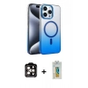 MARSİLYAN™- iPhone 15 Pro Max Kılıf Ahenk Doku Özel Seri - Siyah Polymer Nano Ekran Koruyucu + Turuncu PVD Metal Kamera Lens