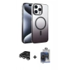 MARSİLYAN™- iPhone 15 Pro Max Kılıf Ahenk Doku Özel Seri - Siyah Vanessa Magic Cam + Raze Metal Kamera Lens - GS