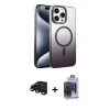 MARSİLYAN™- iPhone 15 Pro Max Kılıf Ahenk Doku Özel Seri - Siyah Vanessa Magic Cam + Raze Metal Kamera Lens - SH