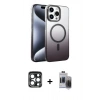 MARSİLYAN™- iPhone 15 Pro Max Kılıf Ahenk Doku Özel Seri - Siyah Vanessa Magic Hayalet Cam + PVD Metal Kamera Lens - LT