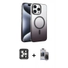 MARSİLYAN™- iPhone 15 Pro Max Kılıf Ahenk Doku Özel Seri - Siyah Vanessa Magic Hayalet Cam + PVD Metal Kamera Lens - GI