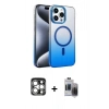 MARSİLYAN™- iPhone 15 Pro Max Kılıf Ahenk Doku Özel Seri - Siyah Vanessa Magic Hayalet Cam + PVD Metal Kamera Lens - GS