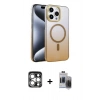 MARSİLYAN™- iPhone 15 Pro Max Kılıf Ahenk Doku Özel Seri - Siyah Vanessa Magic Hayalet Cam + PVD Metal Kamera Lens - GS