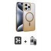 MARSİLYAN™- iPhone 15 Pro Max Kılıf Ahenk Doku Özel Seri - Siyah Vanessa Magic Hayalet Cam + PVD Metal Kamera Lens - GI