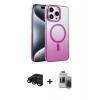 MARSİLYAN™- iPhone 15 Pro Max Kılıf Ahenk Doku Özel Seri - Siyah Vanessa Magic Hayalet Cam + Raze Metal Kamera Lens - SH