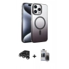 MARSİLYAN™- iPhone 15 Pro Max Kılıf Ahenk Doku Özel Seri - Siyah Vanessa Magic Hayalet Cam + Raze Metal Kamera Lens - GS