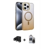 MARSİLYAN™- iPhone 15 Pro Max Kılıf Ahenk Doku Özel Seri - Siyah Vanessa Magic Hayalet Cam + Raze Metal Kamera Lens - SH
