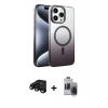 MARSİLYAN™- iPhone 15 Pro Max Kılıf Ahenk Doku Özel Seri - Siyah Vanessa Magic Hayalet Cam + Raze Metal Kamera Lens - SH