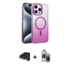 MARSİLYAN™- iPhone 15 Pro Max Kılıf Ahenk Doku Özel Seri - Siyah Vanessa Magic Hayalet Cam + Raze Metal Kamera Lens - TMGI