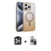 MARSİLYAN™- iPhone 15 Pro Max Kılıf Ahenk Doku Özel Seri - Siyah Vanessa Magic Hayalet Cam + PVD Metal Kamera Lens - TU