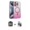 MARSİLYAN™- iPhone 15 Pro Max Kılıf Ahenk Doku Özel Seri - Siyah Vanessa Magic Hayalet Cam + PVD Metal Kamera Lens - TU