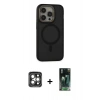 MARSİLYAN™- iPhone 15 Pro Max Kılıf Ahenk Form Serisi - Şeffaf 360 Full Body Arka Koruyucu + PVD Metal Kamera Lens - GI